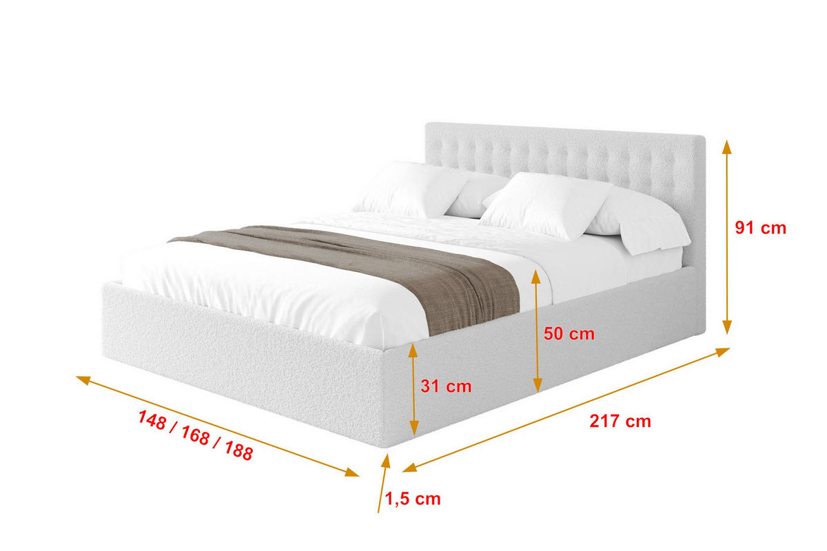 POLSTERBETT mit Bettkasten und Lattenrost, Boxbett ohne Matratze - PARI 180x200 Weiß - Weiß, Holzwerkstoff/Textil (180/200cm) - ALTDECOR