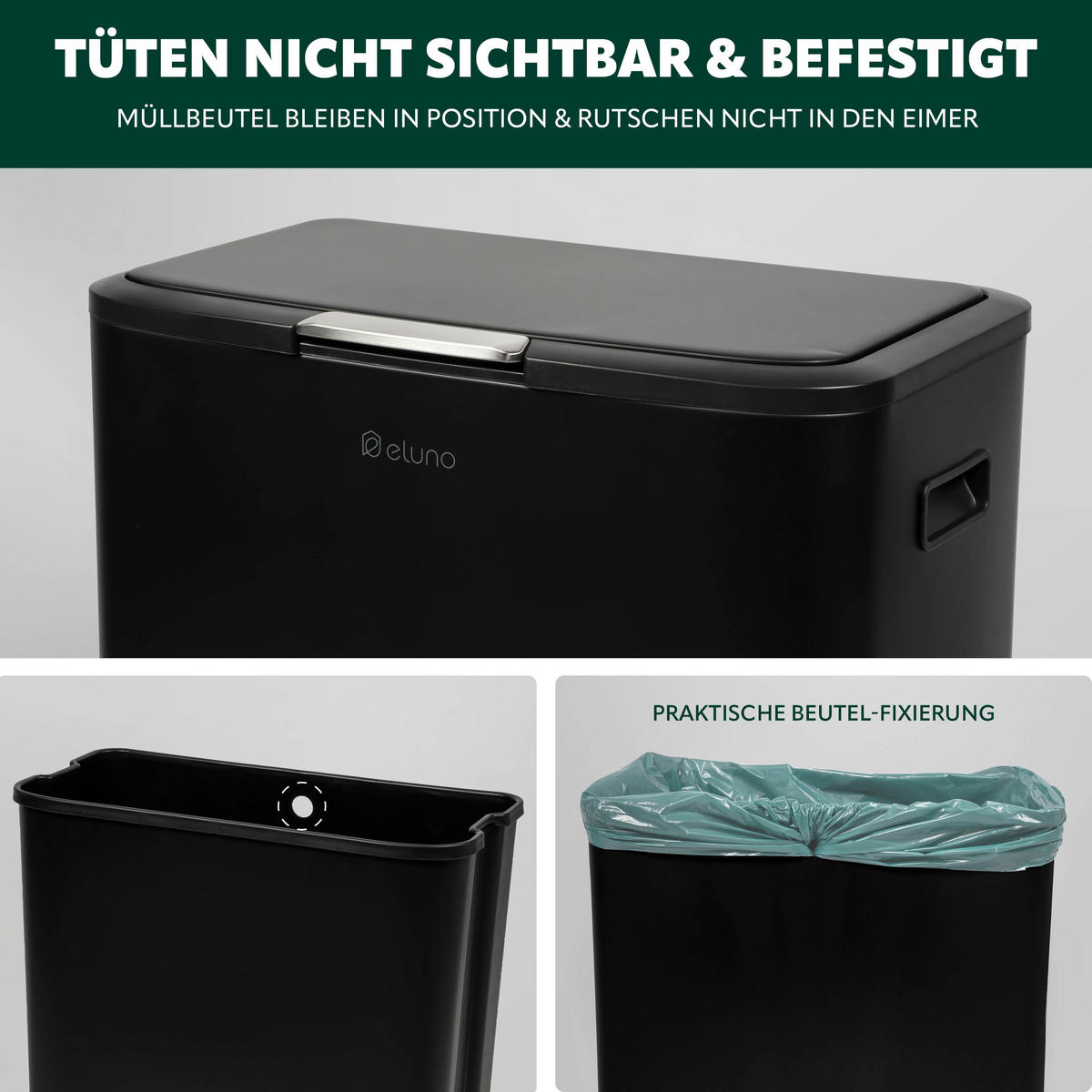 ABFALLEIMER, 60 Liter, aus Metall, schwarz - Schwarz, Metall (53/79.5/32.5cm) - eluno
