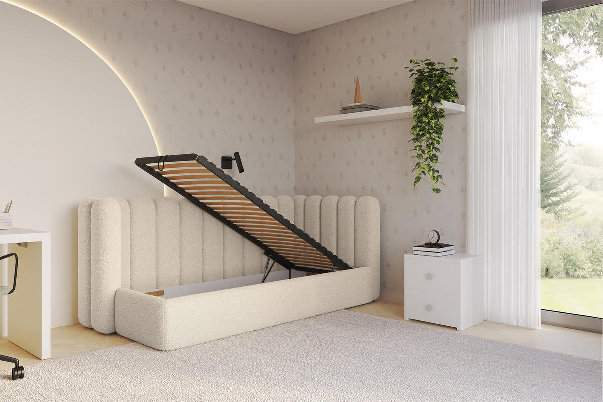 EINZELLBETT Jugendbett mit Bettkasten und Matratze H3/H4, Links - HUGY 100x200 Dunkelbeige - Cappuccino, Holzwerkstoff/Textil (100/200cm) - ALTDECOR
