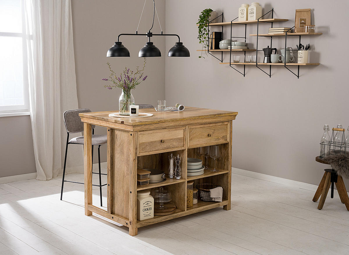 KÜCHENINSEL - Massivholz - Braun - Braun, Holz (125/94/80cm) - home24