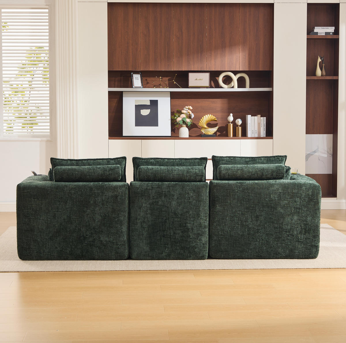 SOFA modular mit Fußhocker 256 x 161 cm Chenille Grün 3-tlg. - Grün, Holzwerkstoff (161/256cm) - Meubliv