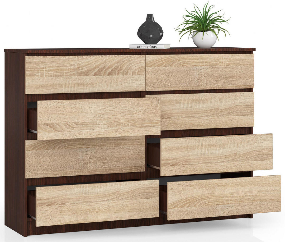 KOMMODE Dunkelbraun, Eiche Sonoma 99/138/40 - Dunkelbraun, Holzwerkstoff (138/99/40cm) - RAUMHIRSCH FURNITURE