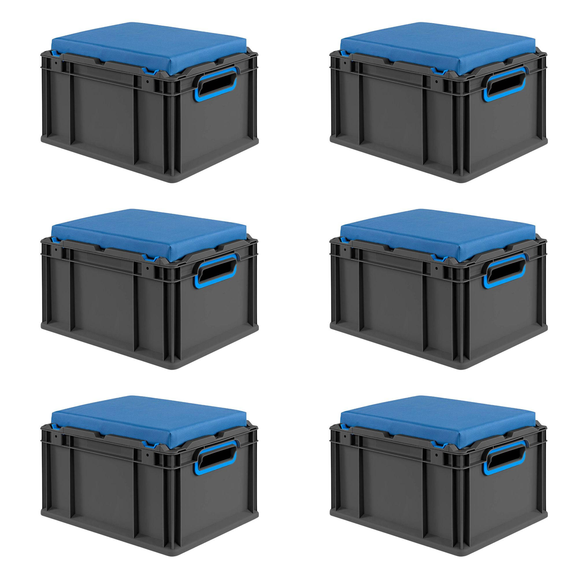EUROBOX 6x NextGen Seat Blau, HxBxT 26,5x30x40cm, 20 Liter, Griffe offen, Schwarz - Schwarz, Kunststoff (30/26.5/40cm) - PROREGAL