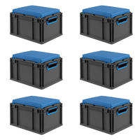EUROBOX 6x NextGen Seat Blau, HxBxT 26,5x30x40cm, 20 Liter, Griffe offen, Schwarz - Schwarz, Kunststoff (30/26.5/40cm) - PROREGAL