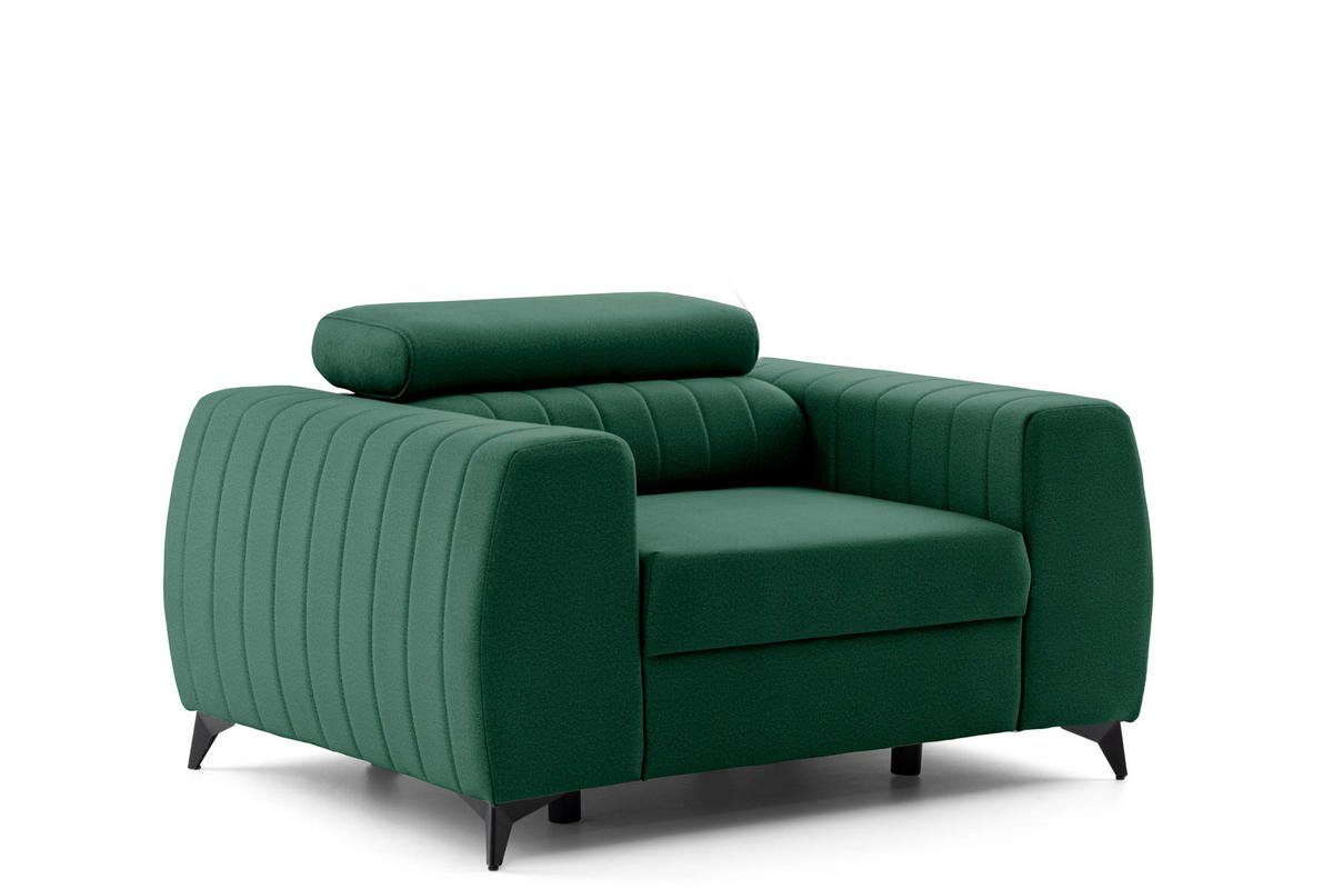 SESSEL PIERO mit verstellbare Kopfstütze Velours Dunkelgrün - Dunkelgrün/Schwarz, Holz/Textil (130/90/100cm) - Muffo