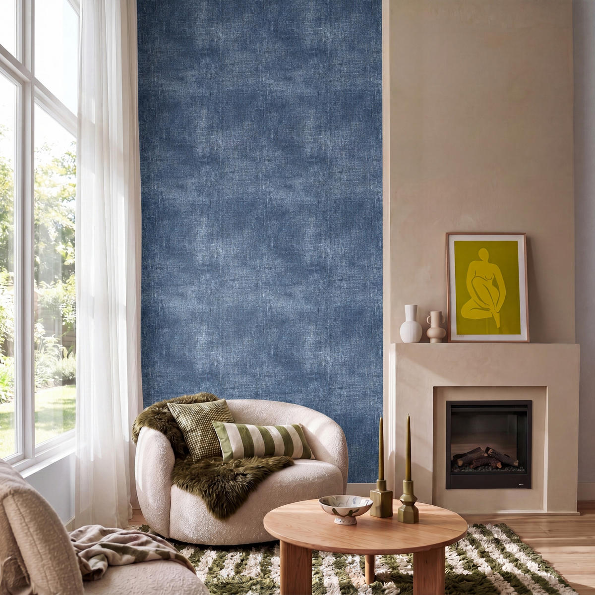 TAPETE - Leinen - Textur - Muster - Denim - Rustikal - 140x300 cm - Blau, Papier (140/300cm) - OnlyWow