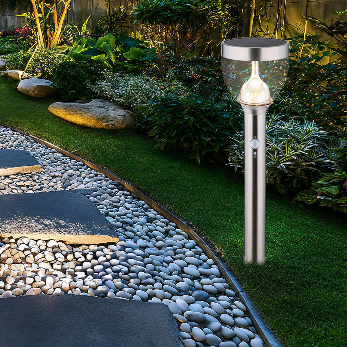 LED AUSSENLEUCHTE Solar Grau 2er Set - Silberfarben, Metall (15/15/55cm) - Globo Lighting