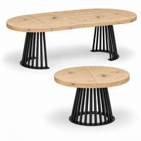 ESSTISCH rund ausziehbar 90/190/76 cm, Hellbraun Eiche Artisan, 54 cm Tischplatte + Lamellen-Metallgestell Schwarz - Schwarz/Eiche Artisan, Holzwerkstoff/Metall (90/190/76cm) - Damale Möbel