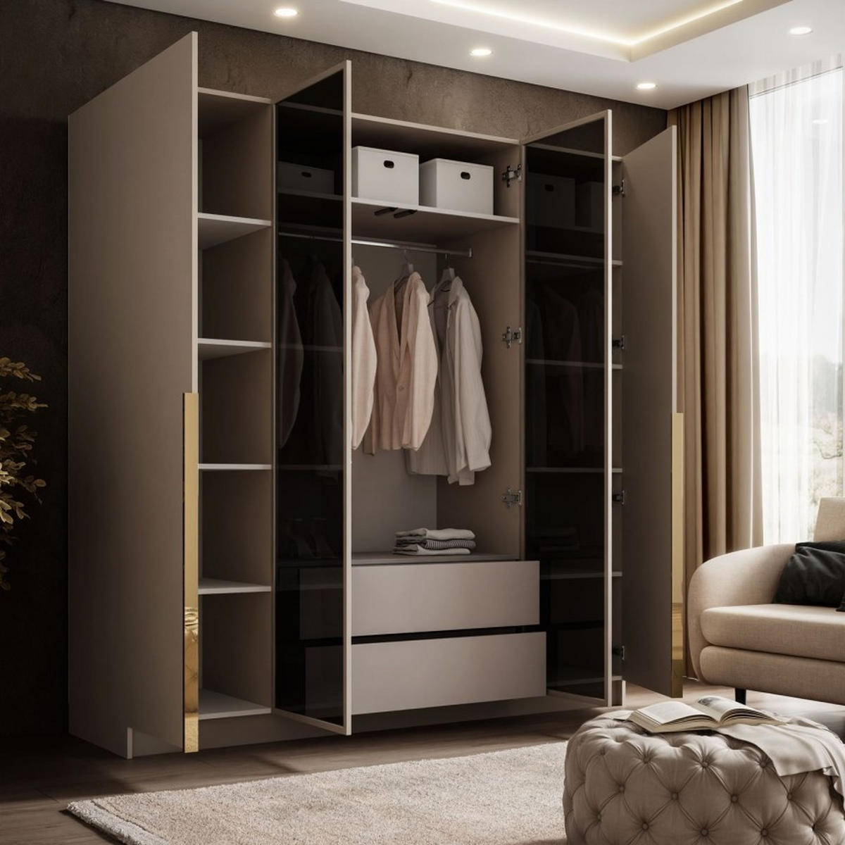 KLEIDERSCHRANK ATRIUM II mit Glasfront - Kaschmir, Holzwerkstoff (200/210/57cm) - Lookway