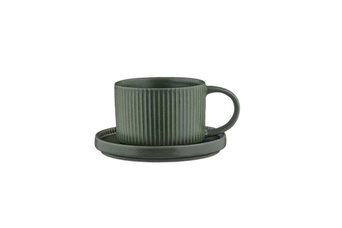 TASSEN Scandi 150ml und Untertasse Ø12cm - 8 Teile - Olive - Grün, Keramik (12/6.5/12cm) - Björn