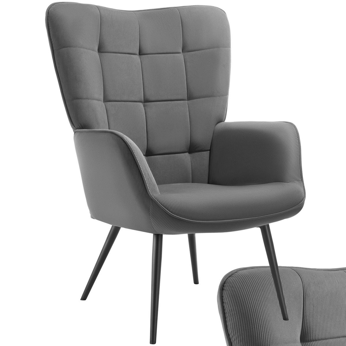 SESSEL Hygge,72 x 76 x 100,5 cm,Feincord anthrazit/schwarz - Anthrazit/Schwarz, Kunststoff (72/100.5/76cm) - tectake