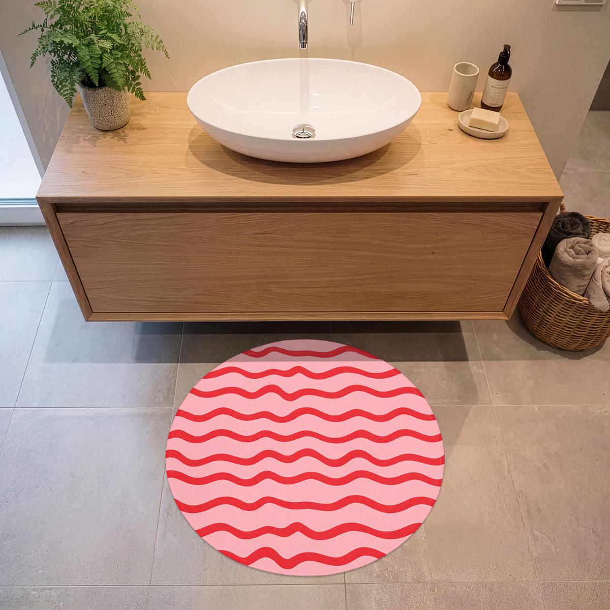 KÚPEĽŇOVÁ PREDLOŽKA Hravé - vzor - červená 70x70 cm - ružová, textil/plast (70/70cm) - OnlyWow