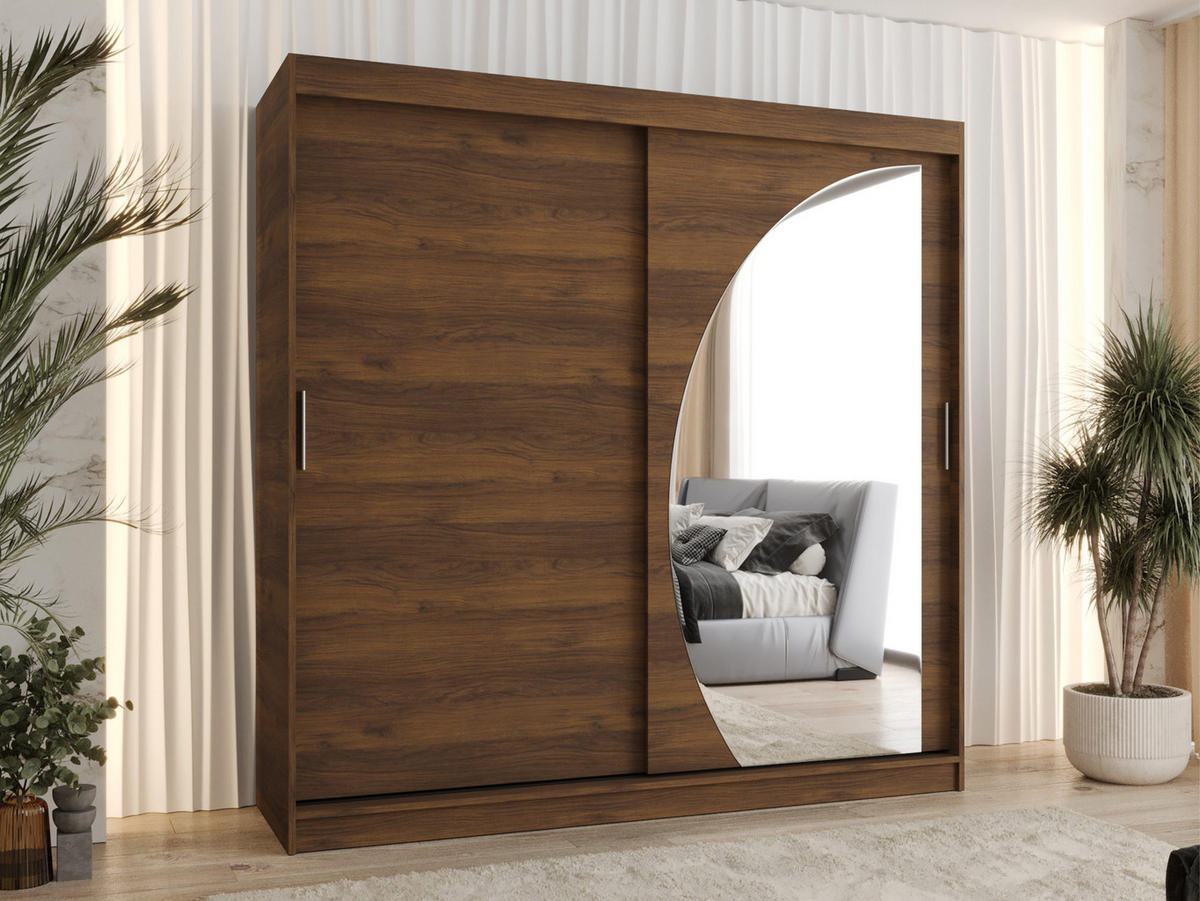 SCHWEBETÜRENSCHRANK Wika 200 cm mit Schubladen - Silberfarben/Nussbaumfarben, Holzwerkstoff/Kunststoff (200/200/62cm) - MIRJAN24