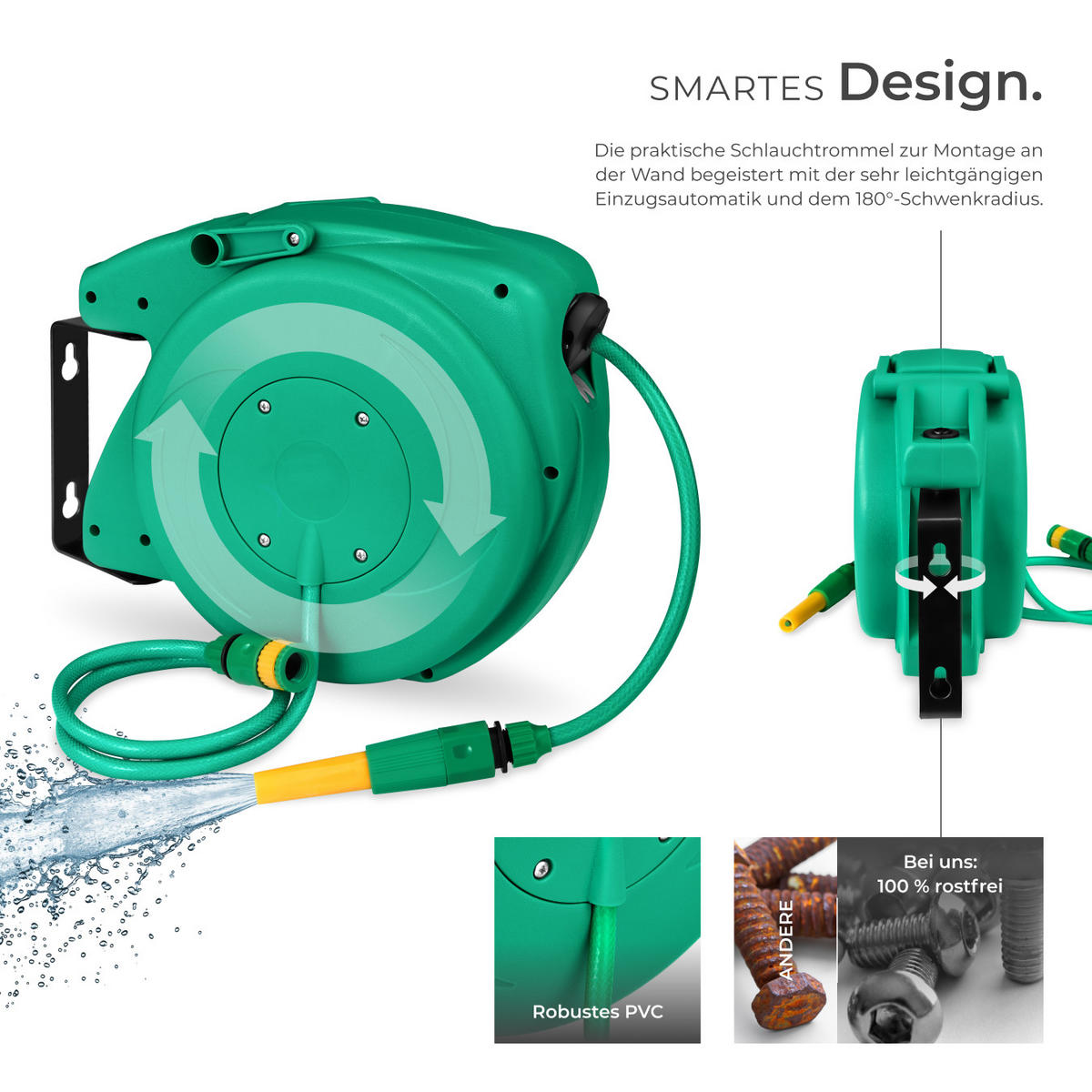 SCHLAUCHTROMMEL ,inklusive Wasserspritze und Montagematerial,grün - Grün, Textil (15/34/45cm) - tectake