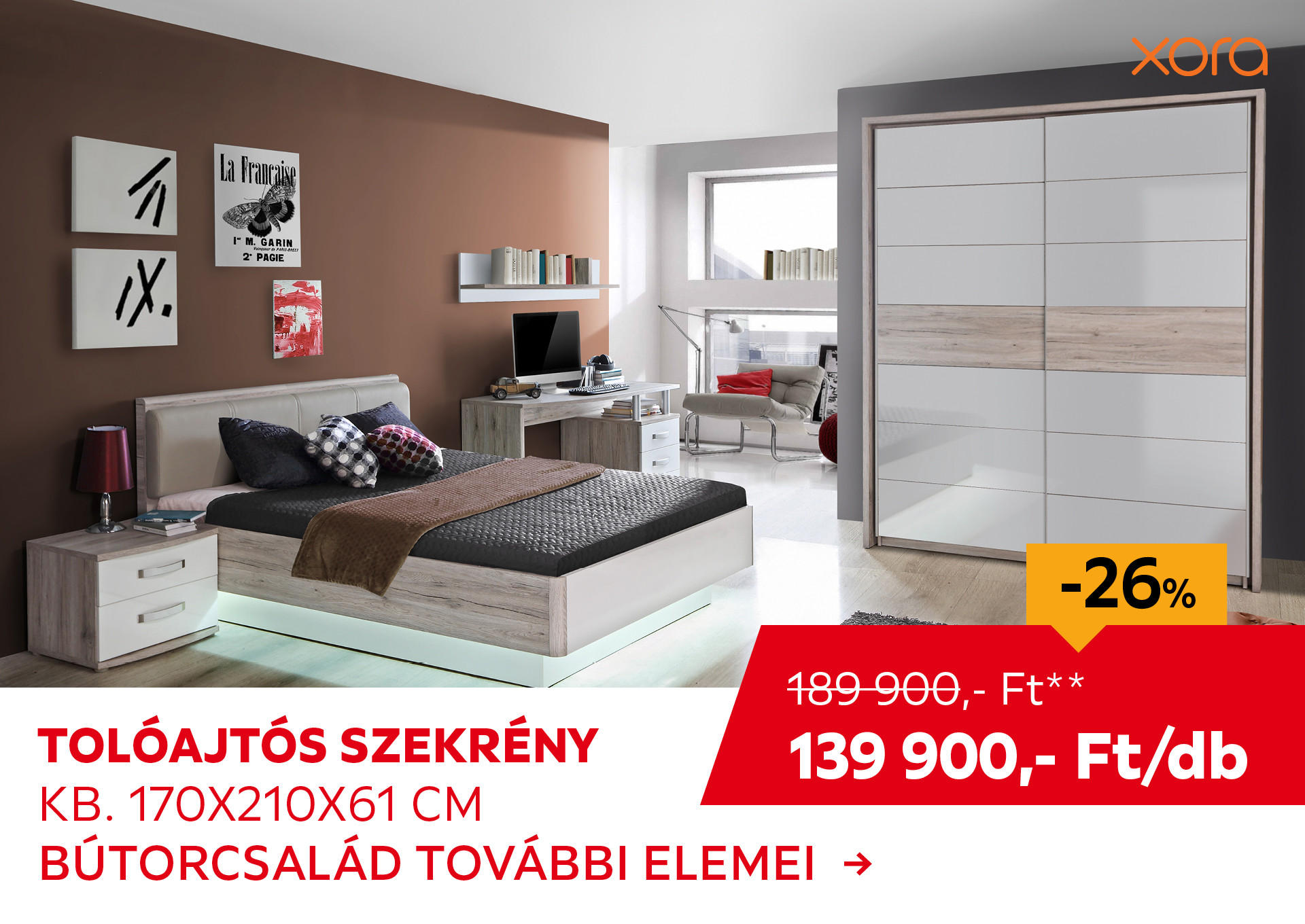 TOLÓAJTÓS SZEKRÉNY Kb. 170x210x61 cm Kiemelt termék 189900 Ft.- helyett 139900 Ft.-