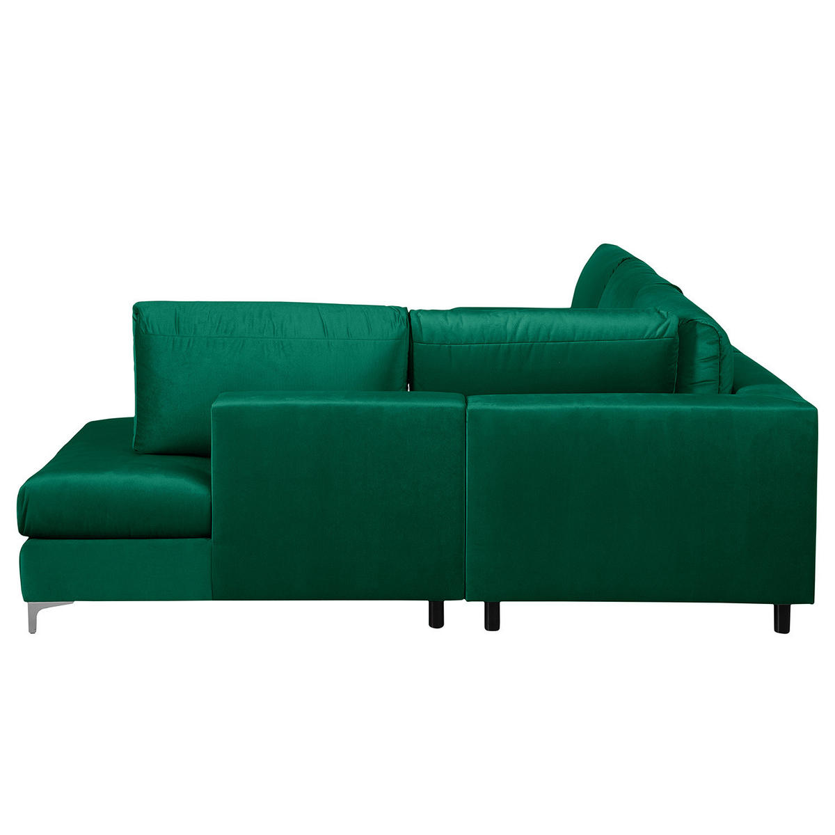 ECKSOFA mit Ottomane - Chromfarben/Olivgrün, Textil/Metall (302/1cm) - home24