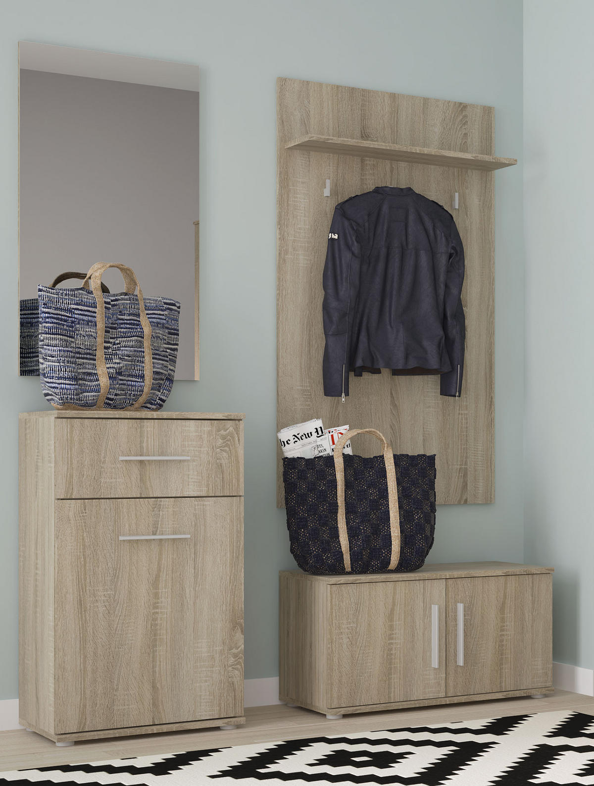 GARDEROBE Gemini Eiche Sonoma 124 / 35 / 127cm 4-teilig - Braun/Sonoma Eiche, Holz/Holzwerkstoff (124/127/35cm) - Feldmann-Wohnen