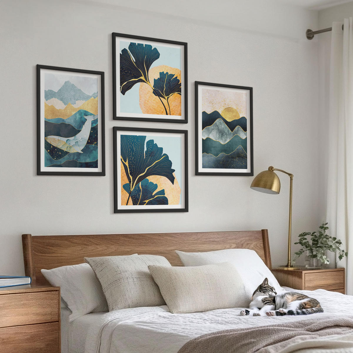 WANDBILDER 4er-Set - 50x50 cm & 40x60 cm Schwarzer Rahmen - Abstrakte ästhetische Berge - Schwarz, Kunststoff (50/50cm) - ArtPrintCave