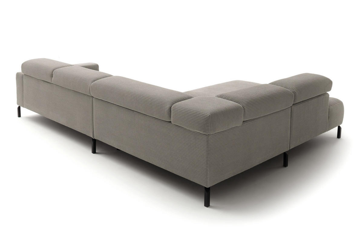 ECKSOFA DELIA Steingrau Cord - Greige/Schwarz, Textil/Metall (312/219cm) - KAWOLA