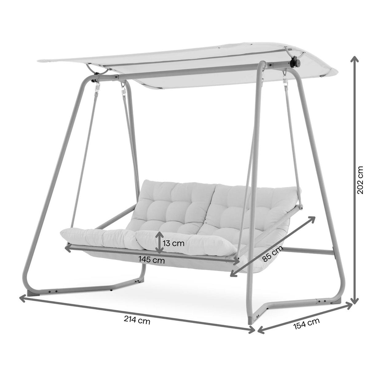 HOLLYWOODSCHAUKEL Garda 2-Sitzer mit Sonnendach und dickem Polster, Beige, Metallrahmen - Beige, Metall (214/202/154cm) - Beautysofa