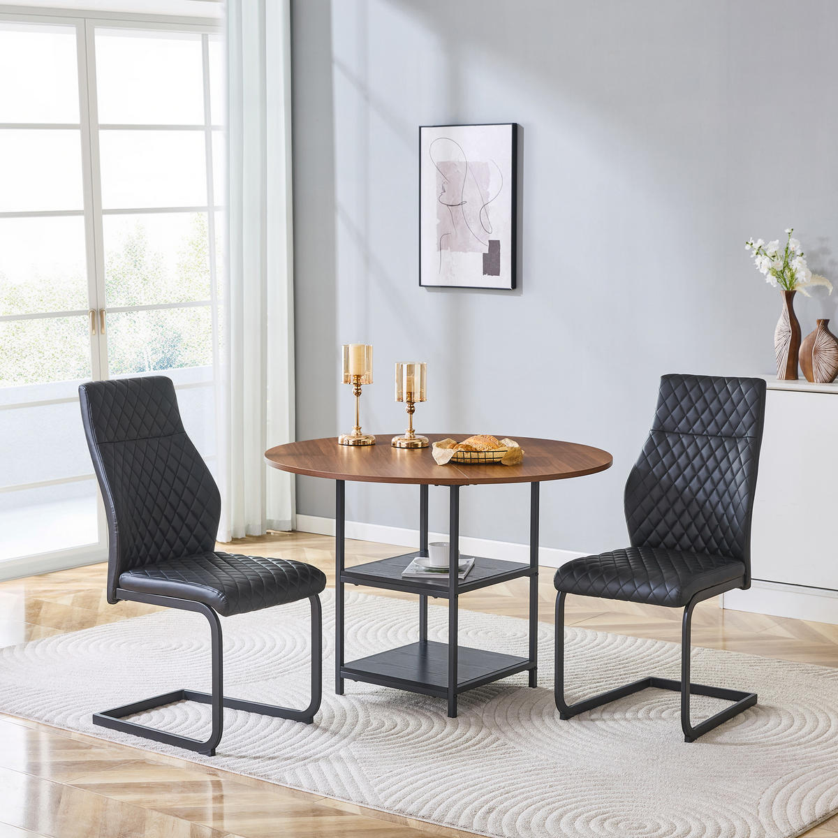 ESSGRUPPE DE-39436 3-teilig, mit doppelter Ablage und 2 Stühlen Schwarz - Schwarz, Holzwerkstoff (107/75/107cm) - ComfortXL