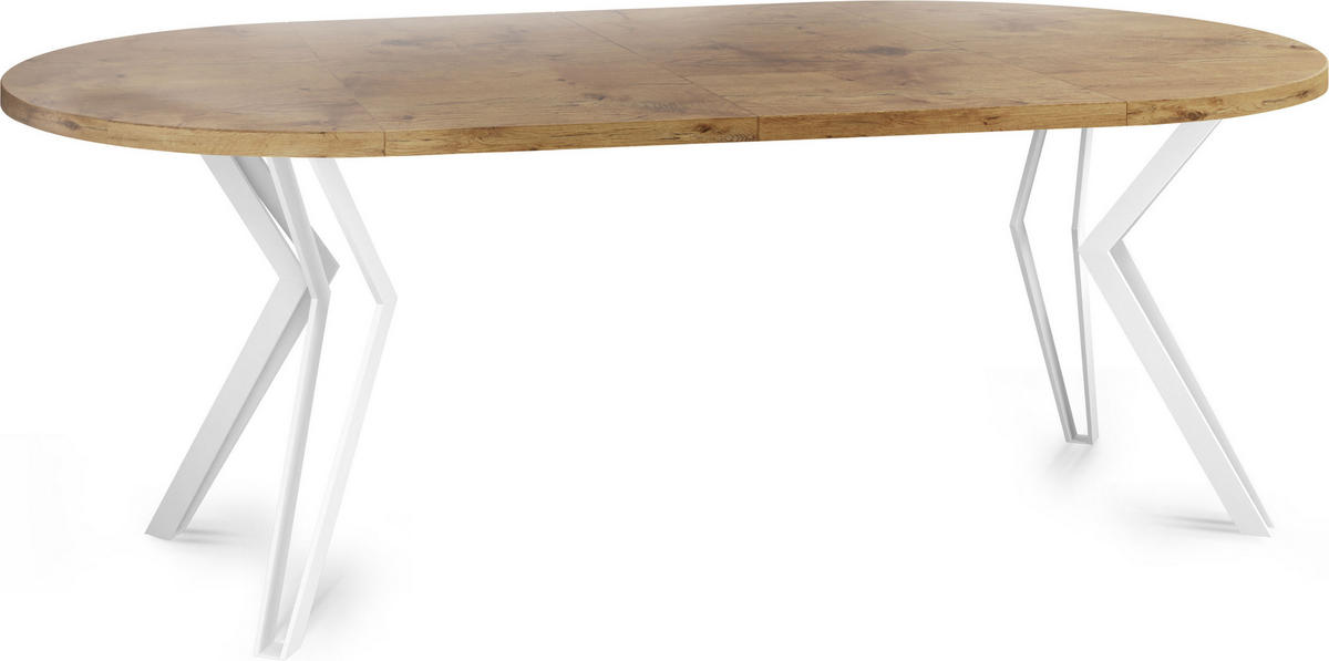 ESSTISCH Austin runder ausziehbarer, Lancelot Eiche 120-200/100/76 cm - Eichefarben/Weiß, Holzwerkstoff/Metall (120/120/76cm) - WFL GROUP