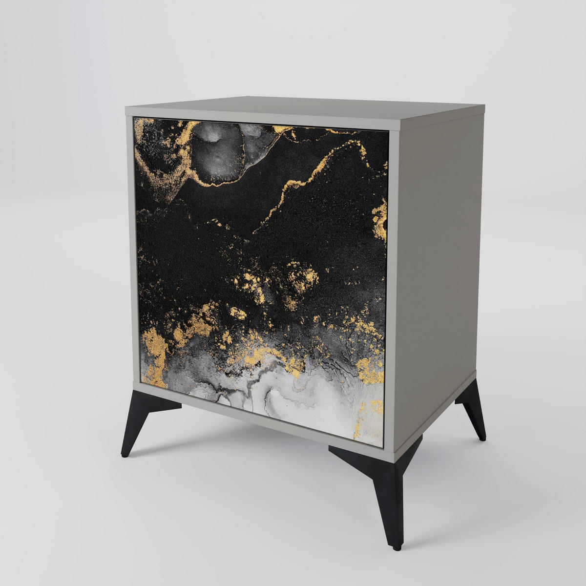 SIDEBOARD MARBLE OF TOMMORROW, Grau, 57,5x42x72,5 cm, Schwarze Metallfüße - Multicolor/Schwarz, Holzwerkstoff/Metall (57.5/72.5/42cm) - SpaceRebels