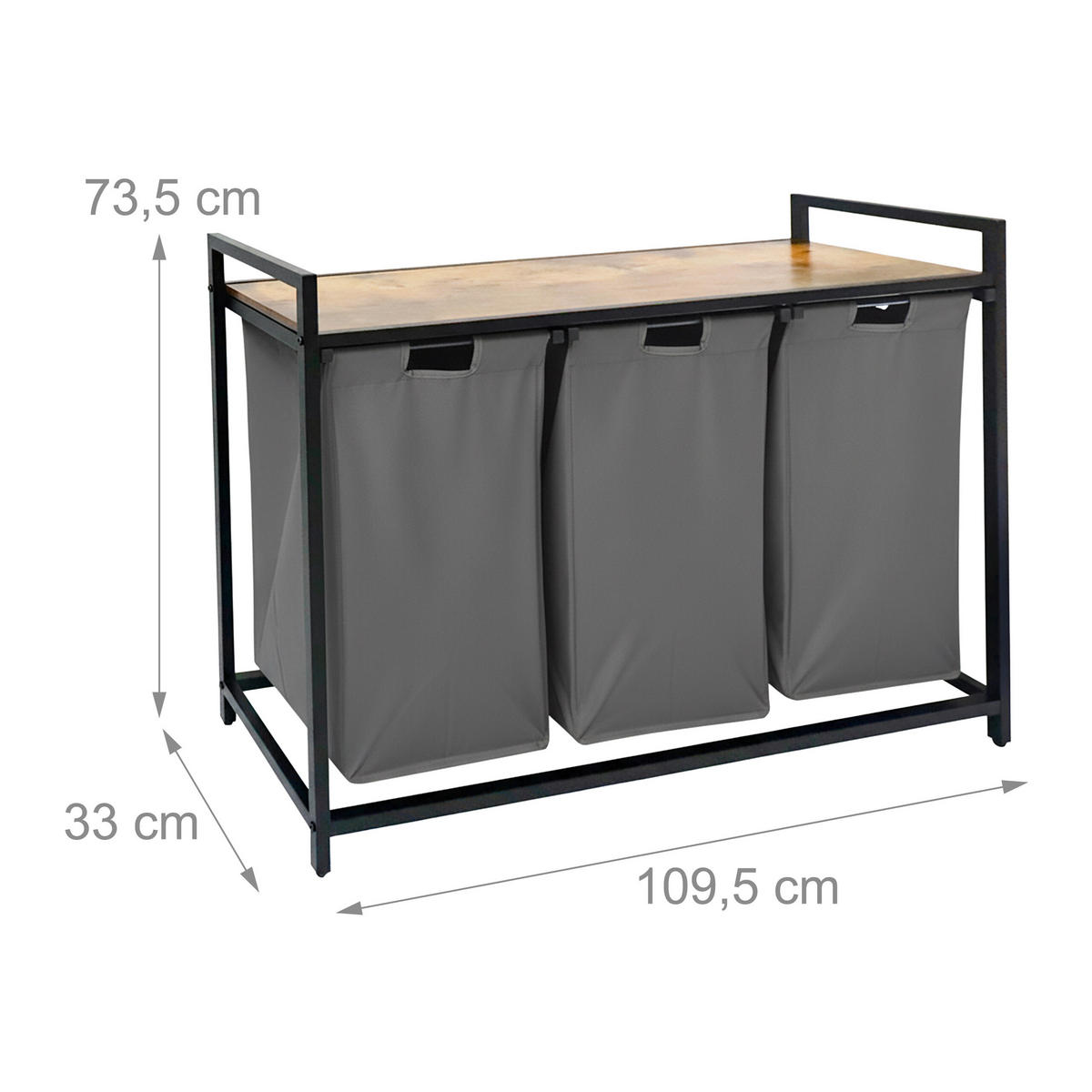 KOŠARA Siva za perilo 3 prekati s polico 73,5x109,5x33 cm - večbarvno, kovina/tekstil (109.5/73.5/33cm) - Relaxdays