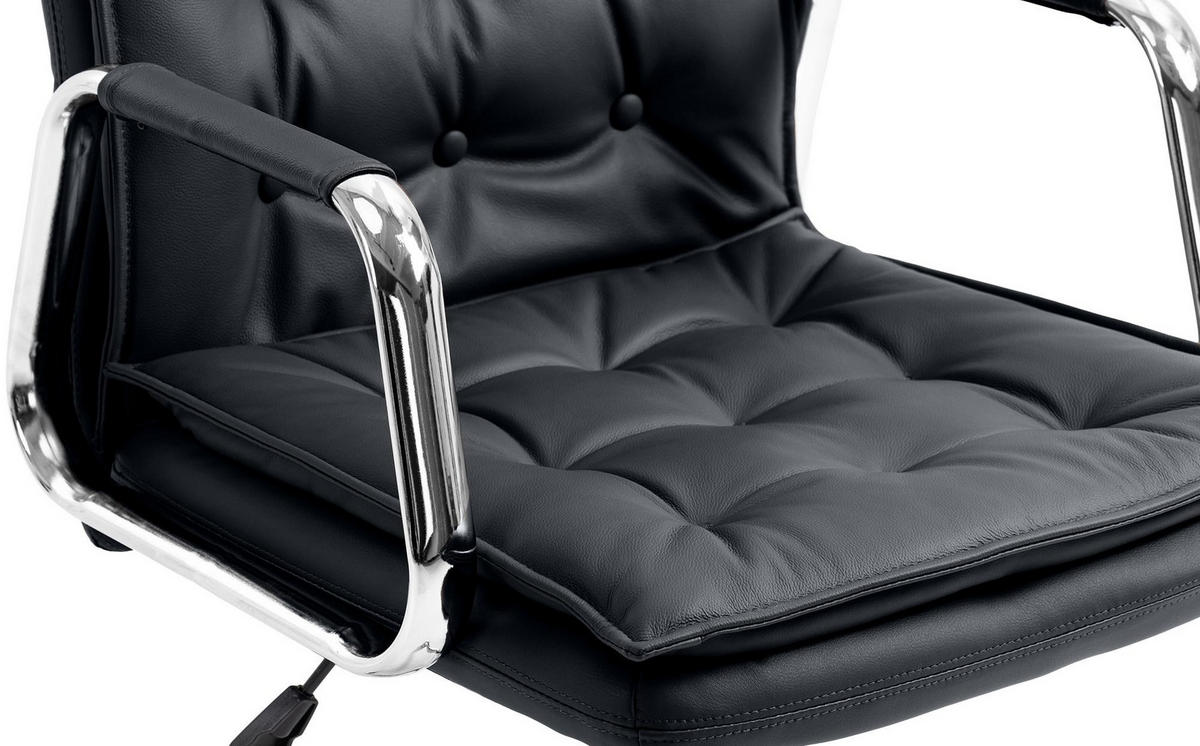 CHEFSESSEL Echtleder Schwarz - Chromfarben/Schwarz, Leder/Metall (60/111/65cm) - CLP