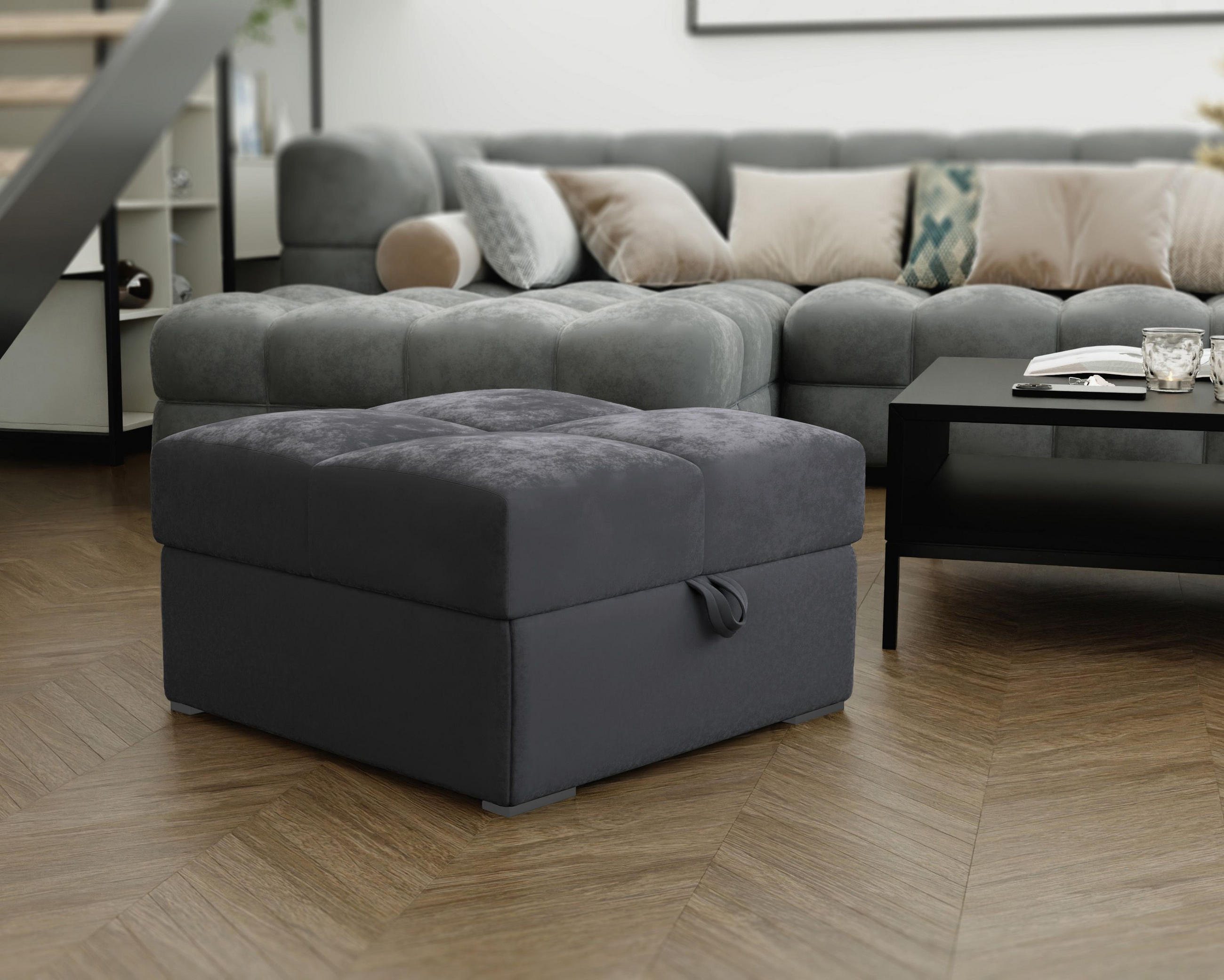 POUF MIZA Grau 65x65 cm - Grau, Textil (65/38/65cm) - MASSENO