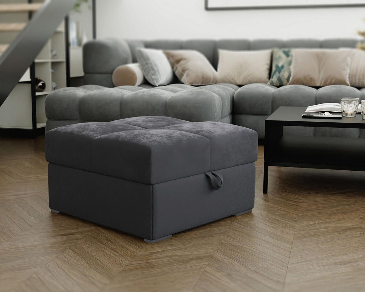 POUF MIZA Grau 65x65 cm - Grau, Textil (65/38/65cm) - MASSENO