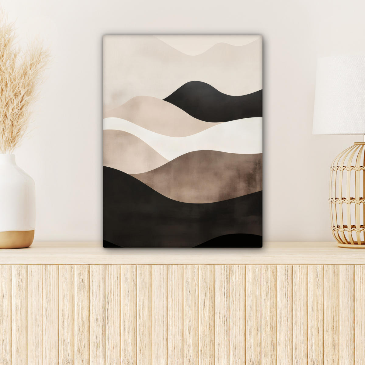 LEINWANDBILD Abstrakt - Landschaft - Wellen - Cremefarben Room Decor 30x40 cm - Cappuccino, Textil (30/40cm) - MuchoWow