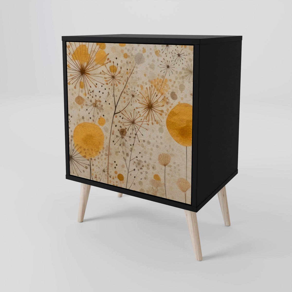 SIDEBOARD MORNING GLADE, Schwarz, 57,5x42x67,5 cm, Schwarze Metall-Rahmenfüße - Multicolor/Schwarz, Holzwerkstoff/Metall (57.5/67.5/42cm) - SpaceRebels