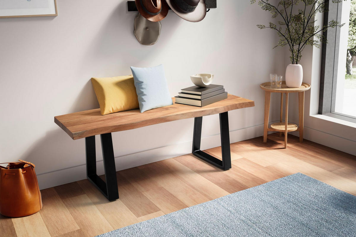 GARDEROBENBANK Massivholz Metall Baumkante, Akazie-Schwarz 120x40x46 cm - Schwarz/Braun, Holz/Metall (120/46/40cm) - KADIMA DESIGN
