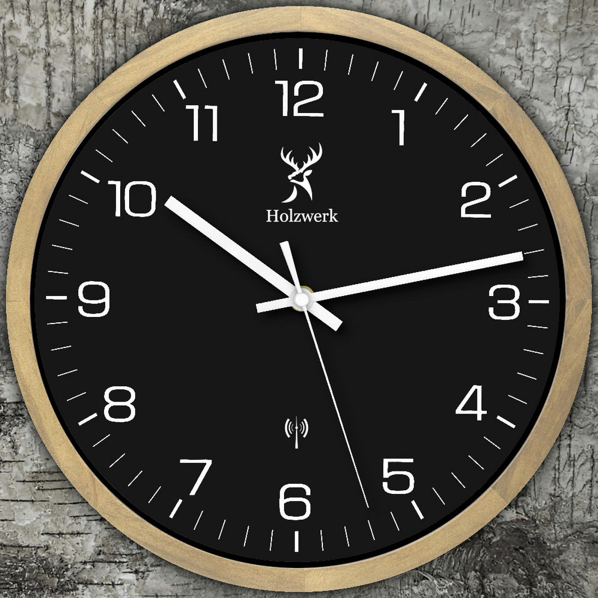 WANDUHR Holz Designer HILDBURG (FUNK) Loft Wand Uhr, beige, schwarz - Beige/Schwarz, Glas/Holz (30/30/4.2cm) - Holzwerk