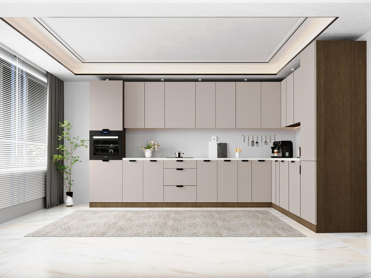 WINKELKÜCHE 385 x 285 cm - Sorento KS11-M385 - in Beige / Dunkle Eiche - Eichefarben/Beige, Holz/Metall (670/247/58cm)