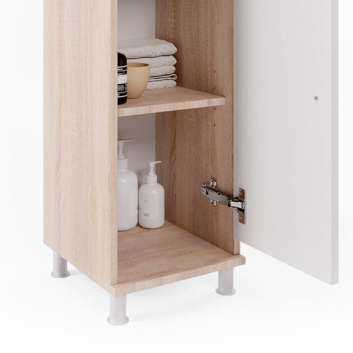 BADMÖBEL-SET Fynn Sonoma 3 Teile, mit Midischrank - Weiß/Sonoma Eiche, Holzwerkstoff (60/54/32cm) - Vicco