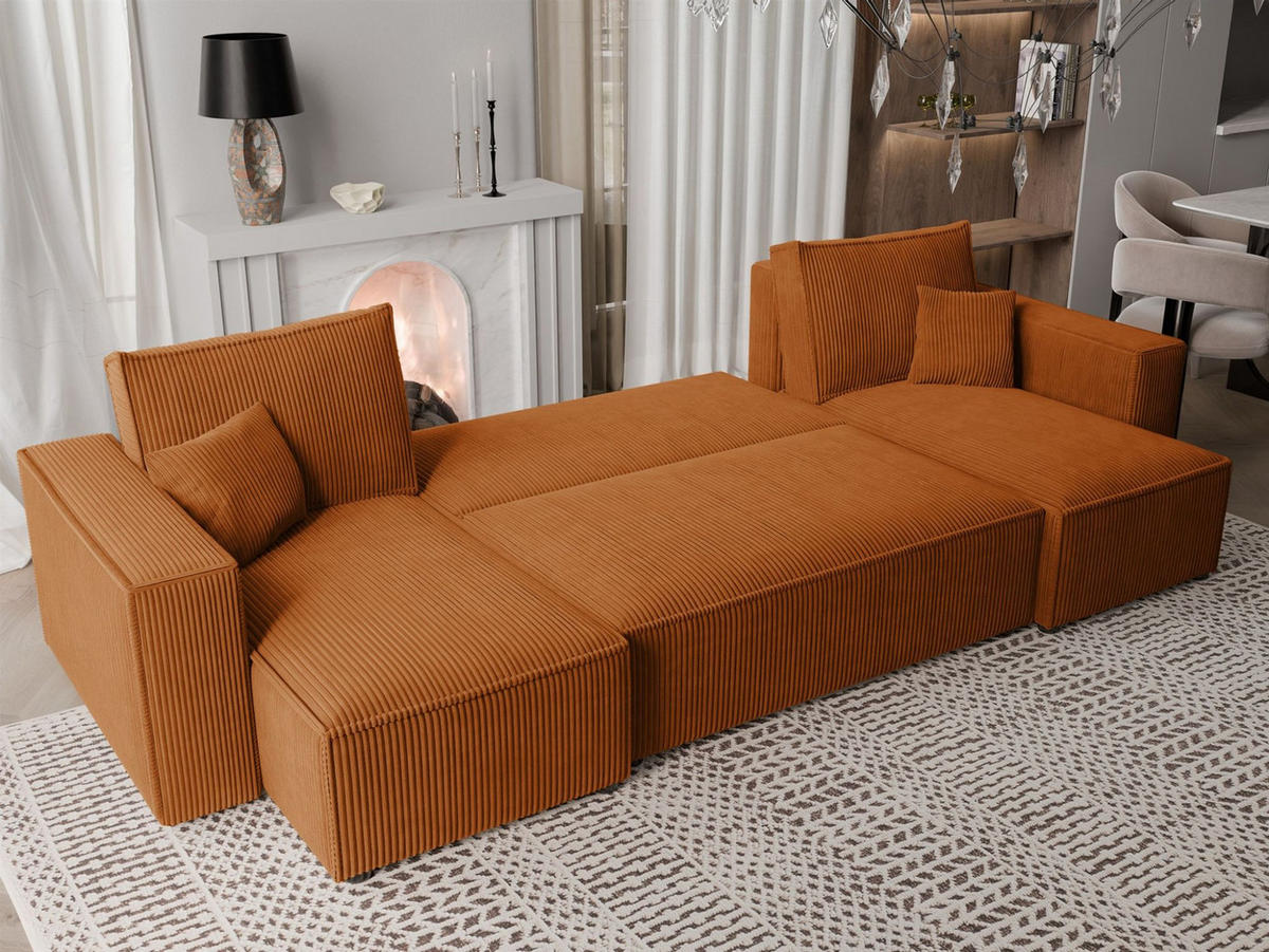WOHNLANDSCHAFT Adara Schlaffunktion - Hellbraun, Holzwerkstoff/Textil (312/83/145cm) - Fun Möbel