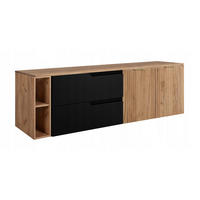 WASCHBECKUNTERSCHRANK MODERN 160cm mit Arbeitsplatte Farbe: Eichen Craft mit geriffelter Vorderseite + Regal Farbe: Eichen Craft - Schwarz - Schwarz, Holzwerkstoff (160/57/46cm) - Rodan
