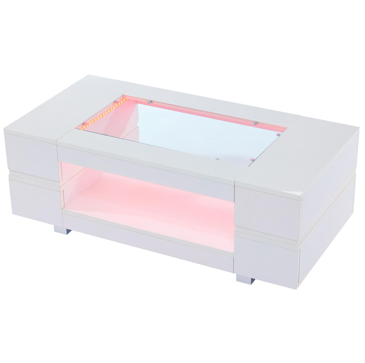 COUCHTISCH aus Spanplatte und Glas 100x50x35 cm Weiß mit LED-Beleuchtung und Stauraum - Weiß, Holzwerkstoff (100/50/35cm) - IVMEU