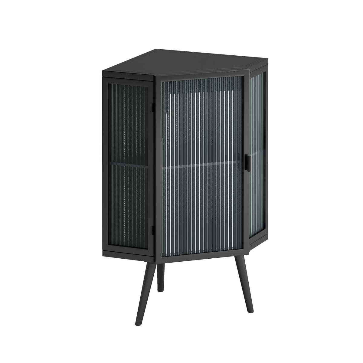 ECKSCHRANK Schwarz Metall & Glas 80cm mit 2 Ebenen & Tür - Schwarz, Metall (56/80/42.5cm) - Urban Meuble