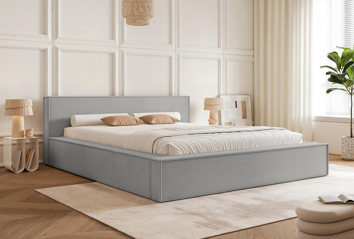 POLSTERBETT Mendocino Classic Low 120x200 cm, Silber - Hellgrau, Textil (120/200cm) - Fedve