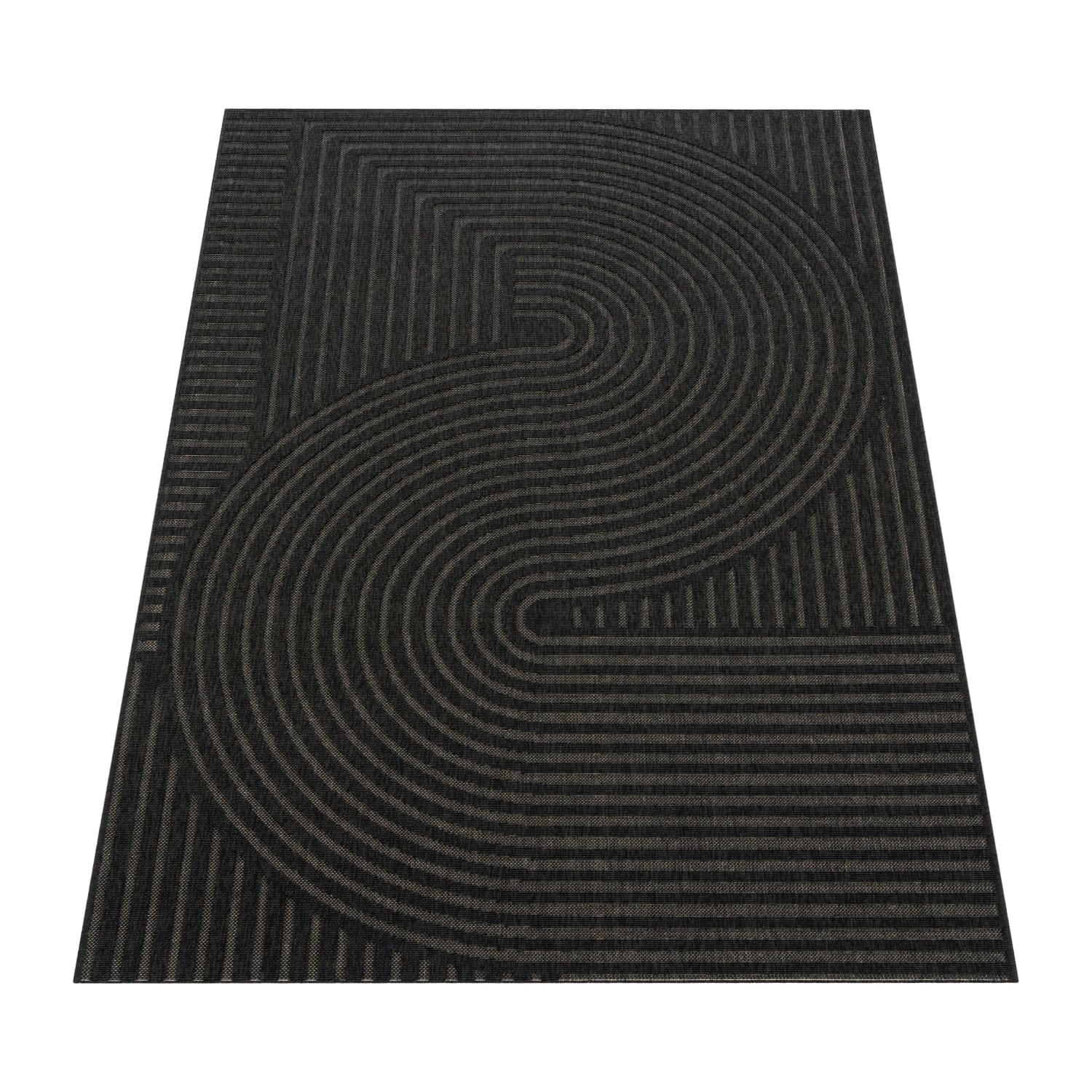 OUTDOOR Teppich Unifarben Spiralmuster Balkon, Terrasse schmutzabweisend Anthrazit Rechteckig 160x230 - Anthrazit, Textil (160/230cm) - KADIMA DESIGN