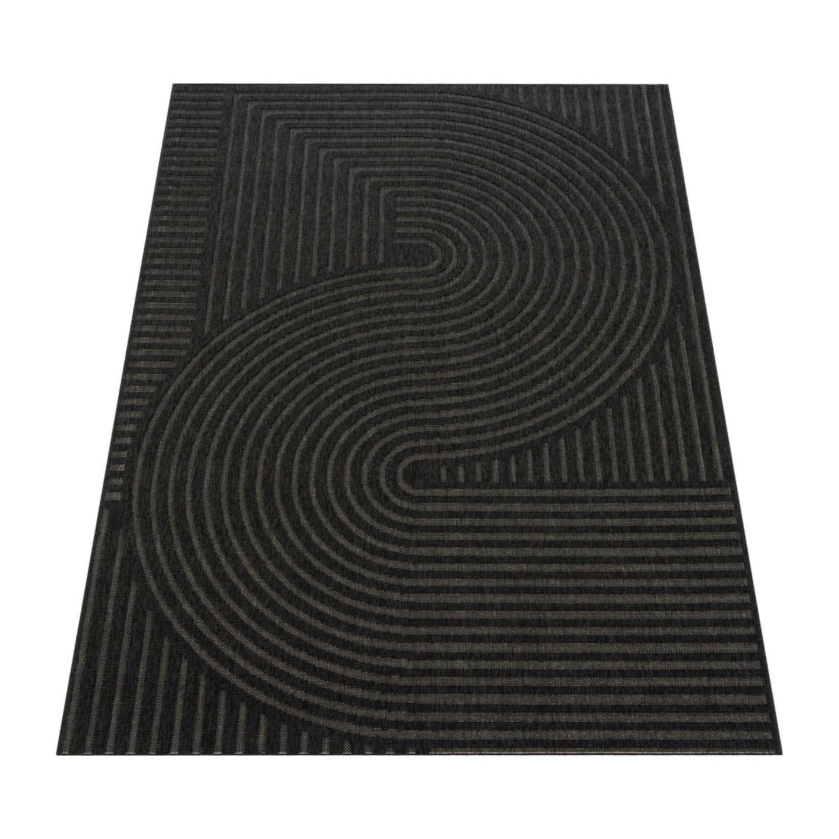 OUTDOOR Teppich Unifarben Spiralmuster Balkon, Terrasse schmutzabweisend Anthrazit Rechteckig 160x230 - Anthrazit, Textil (160/230cm) - KADIMA DESIGN