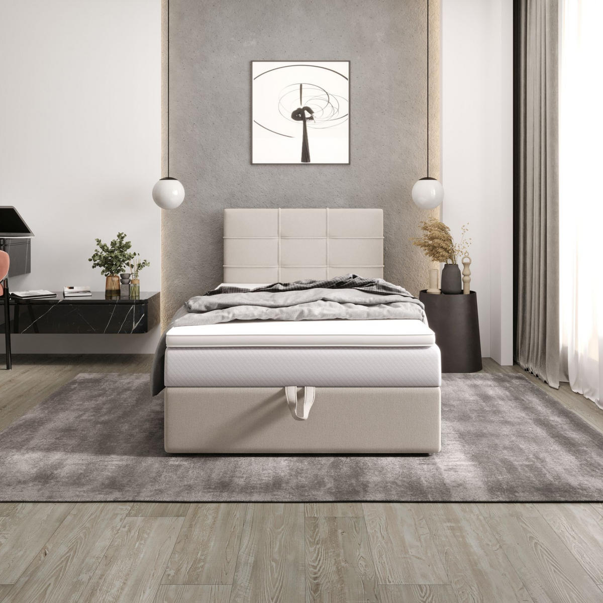 BOXBETT DUO 2 120x200 Cosmic 10, mit Matratze H3, Bonell und Topper, Beige - Beige, Holz/Kunststoff (120/200cm) - Bedante