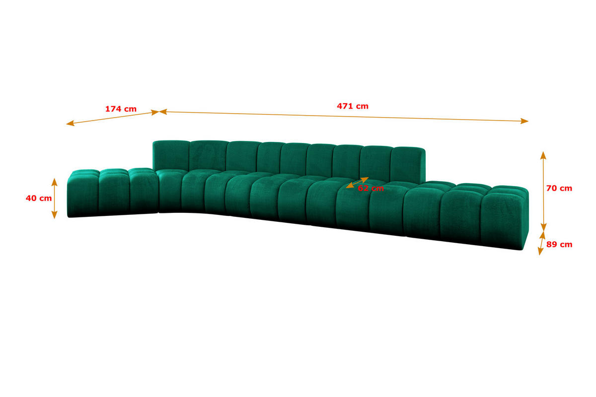 ECKSOFA modulares Sofa Solven-L2 - 471x174x70 cm Grün - Dunkelgrün, Holzwerkstoff/Textil (471/174cm) - ALTDECOR