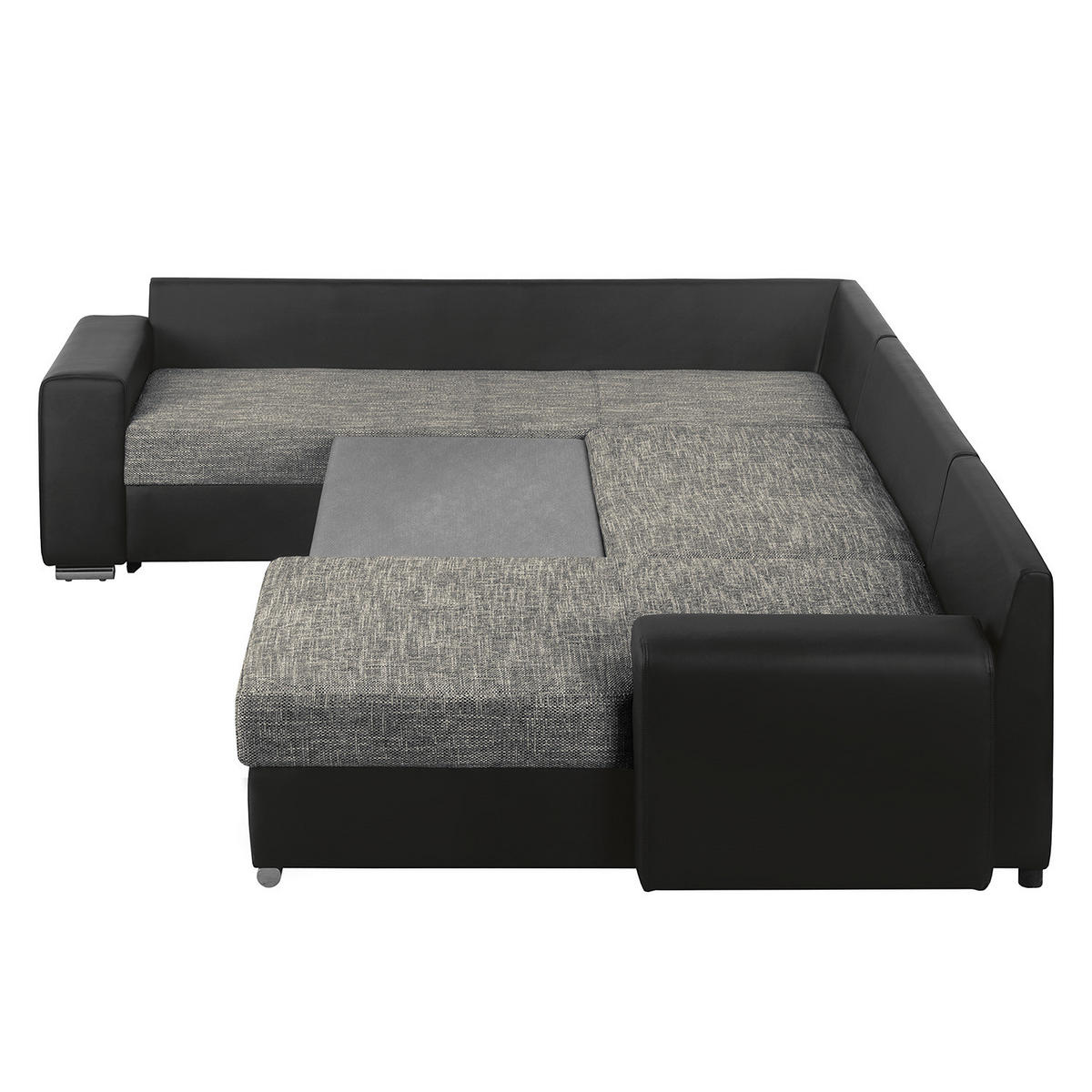 WOHNLANDSCHAFT mit Schlaffunktion - Longchair, Kunstleder / Strukturstoff - Grau, Kunststoff (300/87/235cm) - home24