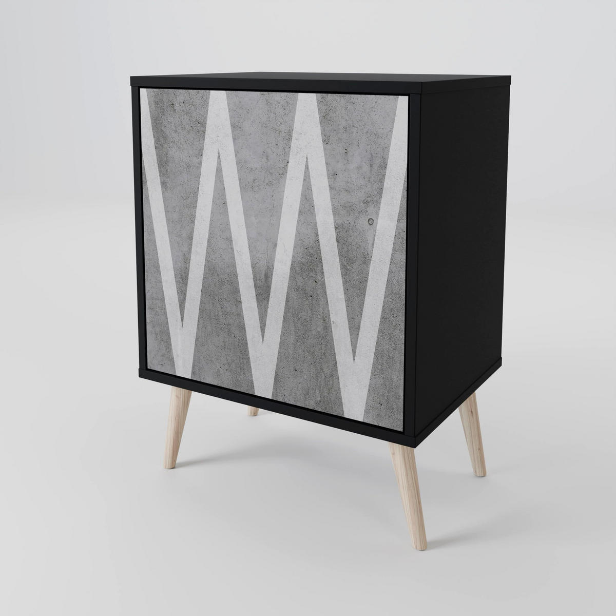 SIDEBOARD SOLID ZIG ZAG, Schwarz, 57,5x42x70,5 cm, Schwarze Metall-Sternfüße - Multicolor/Schwarz, Holzwerkstoff/Metall (57.5/70.5/42cm) - SpaceRebels