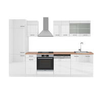 KÜCHENZEILE R-Line Weiß Hochglanz/Weiß 300 cm, AP Eiche - Weiß Hochglanz/Weiß, Holzwerkstoff (300/81.6/60cm) - Vicco