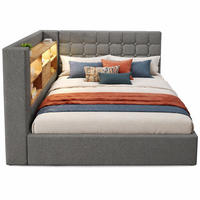 POLSTERBETT 140/200 cm in Grau Leinen mit Bettkasten, LED und USB - Grau, Holzwerkstoff/Textil (140/200cm) - STILVORA